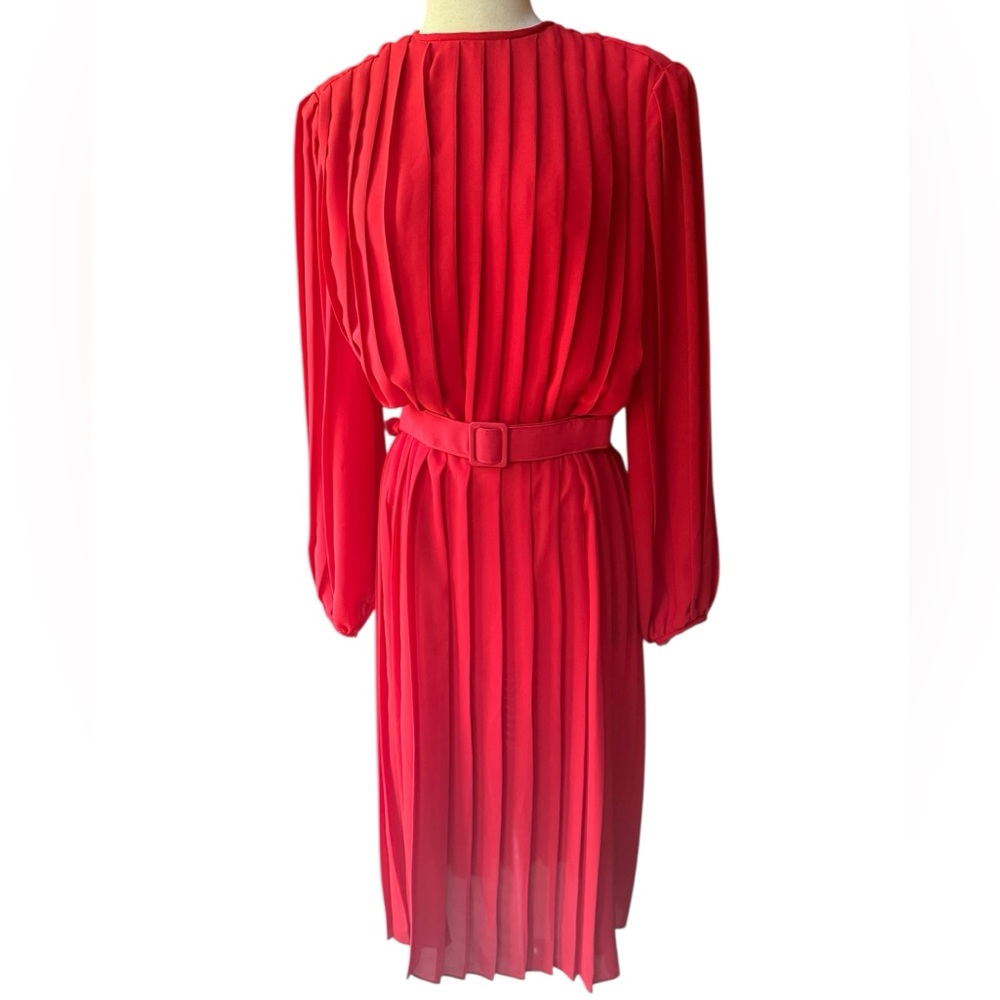 1980s Jo Hanna York Knife Pleats & Belted Secretary Dress